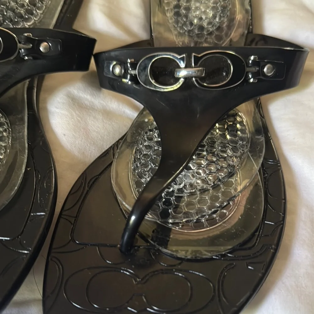 Coach -Elegant Black Sandals with Silver Accents - Picture 3 of 6